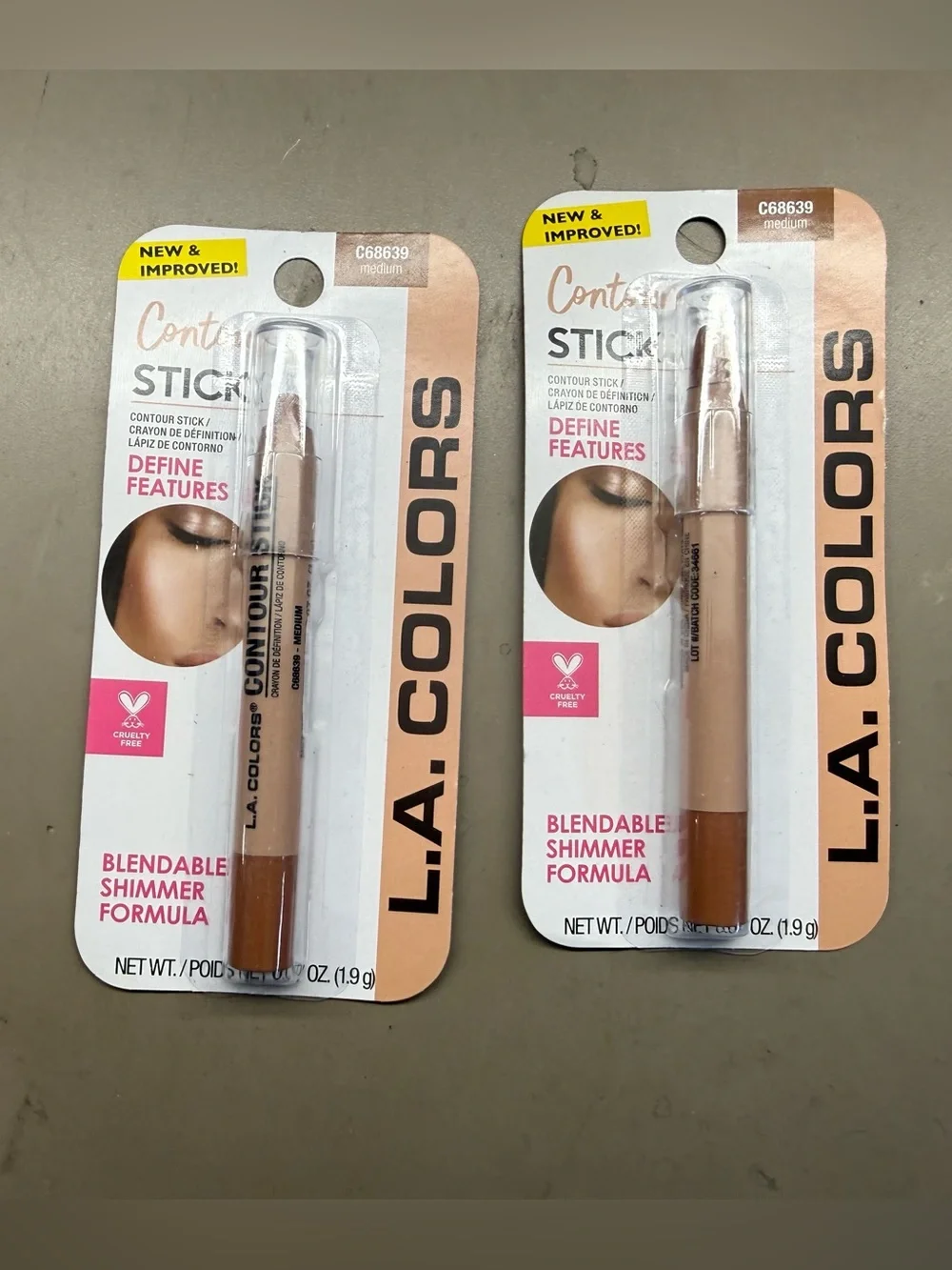 2 X L.A. Colors Contour Stick Duo Lot Set in C68639 ~ MEDIUM ~ Brand New Sealed
